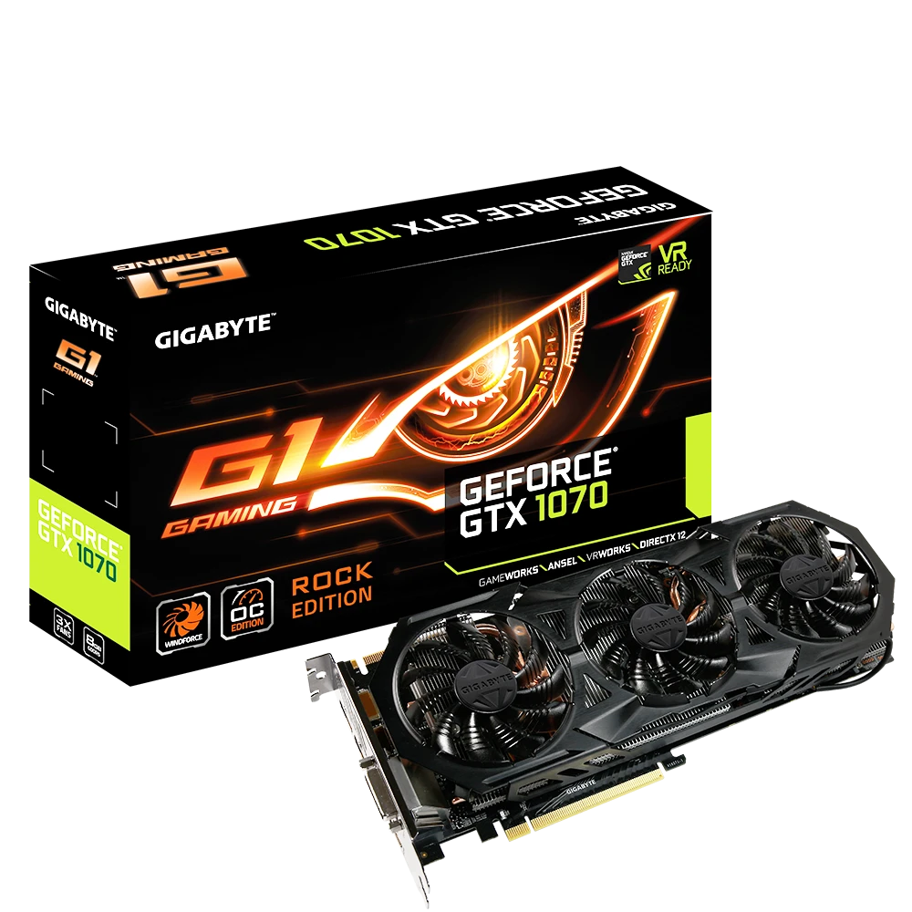 Gigabyte GTX 1070 8Gb Gaming G1 Rock (BK) (GV-N1070G1 ROCK-8GD) Відеокарти image 1
