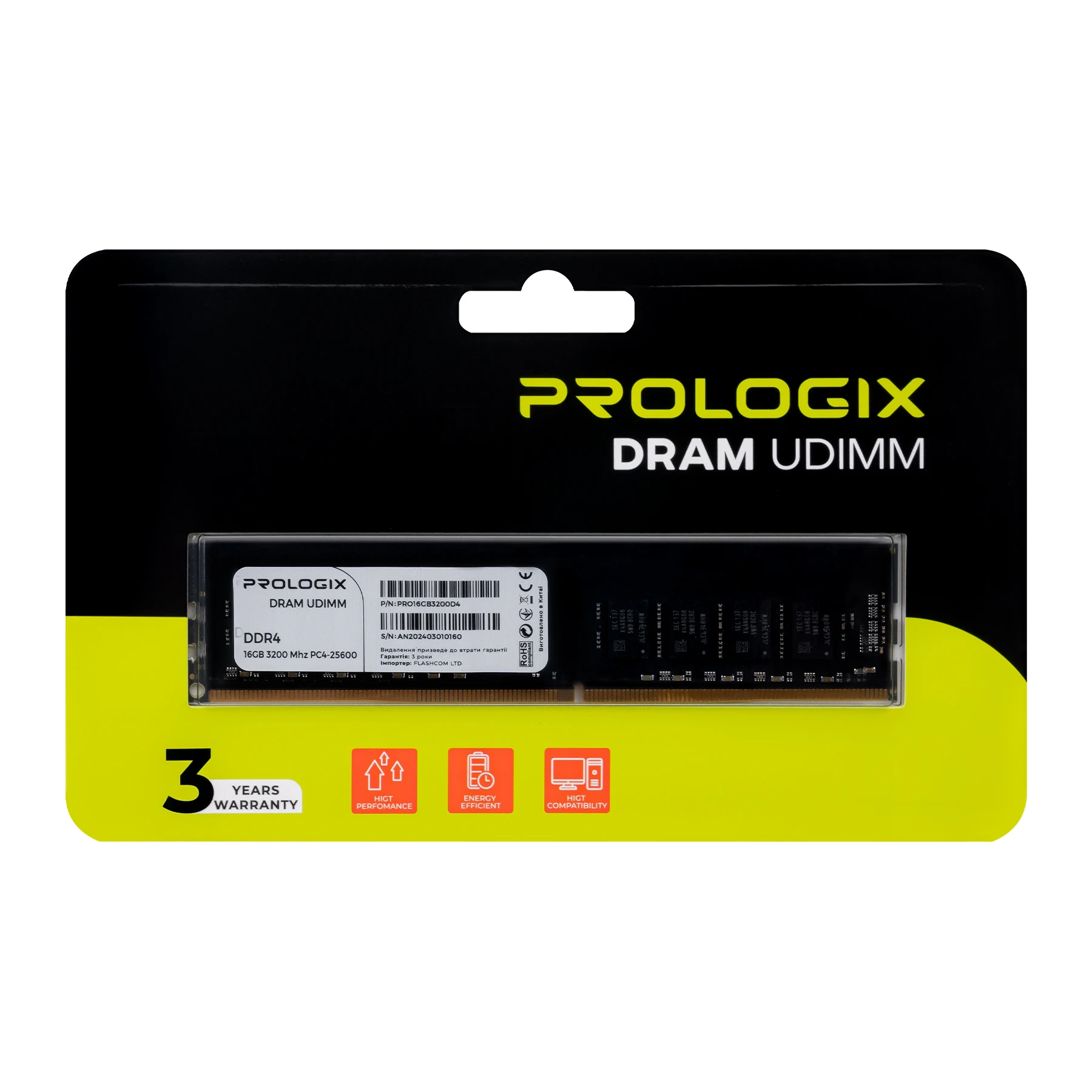 DDR4 16GB 3200MHz Prologix (PRO16GB3200D4) Оперативна пам'ять image 1