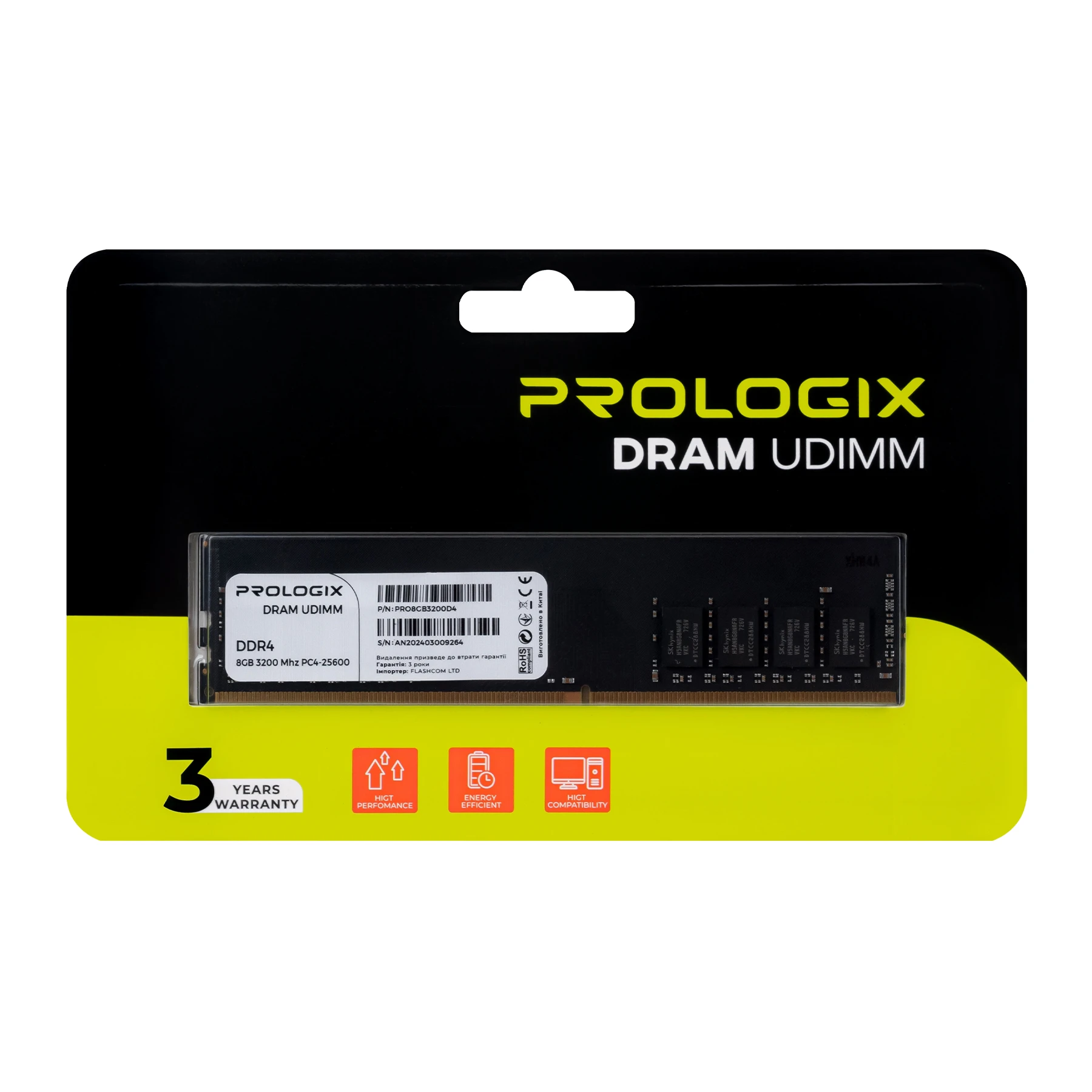 DDR4 8Gb 3200MHz Prologix (PRO8GB3200D4) Оперативна пам'ять image 1